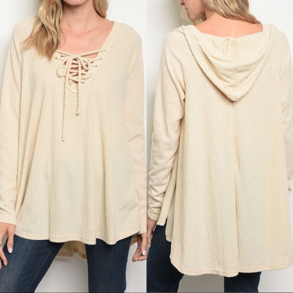 LAST1️⃣////SOFT IVORY LACE UP HOODIE - Picture 3 of 11